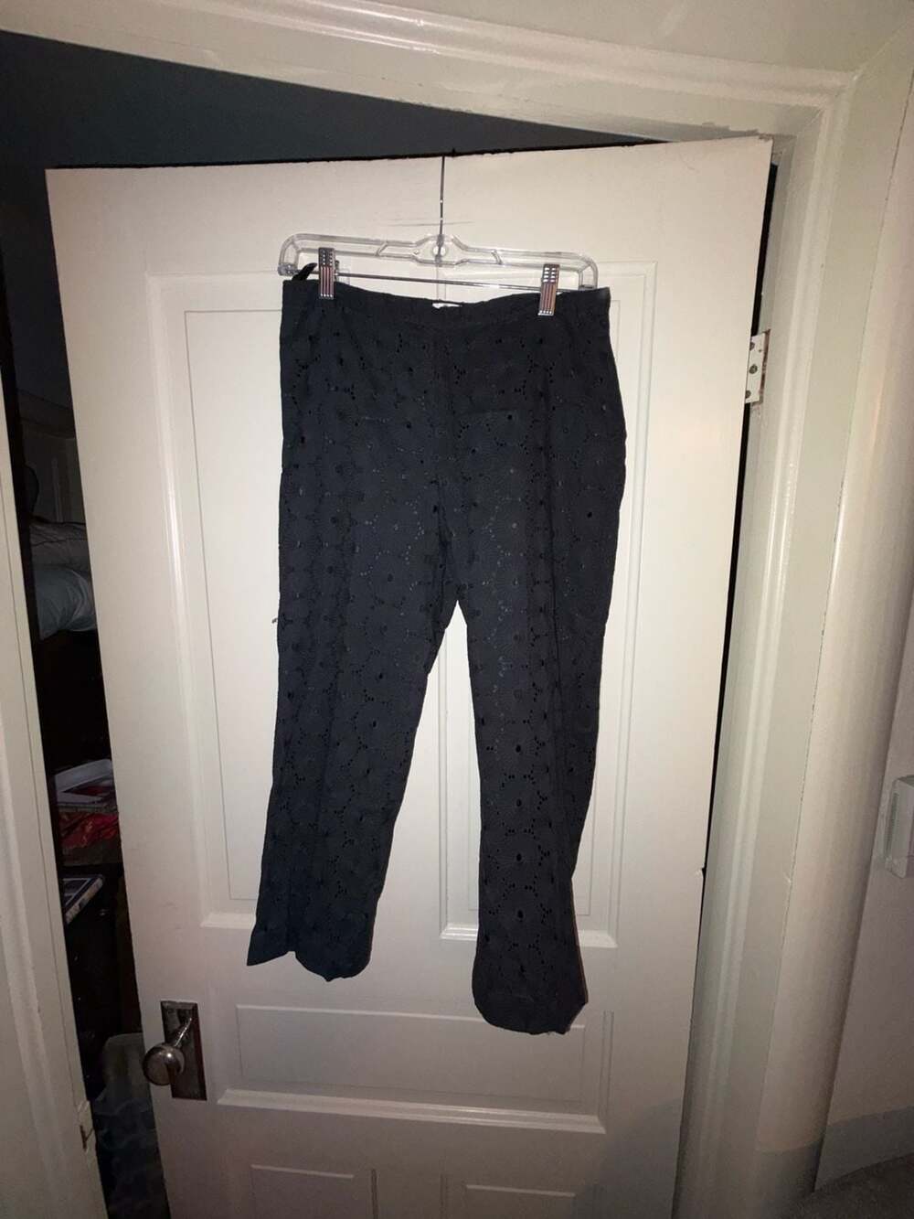 WD·NY Women's Black Eyelet Lace Straight Leg Pants Size 6